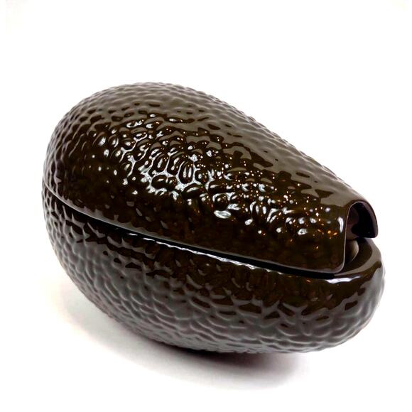 Avocado Shaped Guacamole Condiment Serving Dish w/Lid Embossed Ceramic - Picture 3 of 8